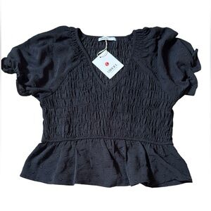 Black Shirred Blouse
